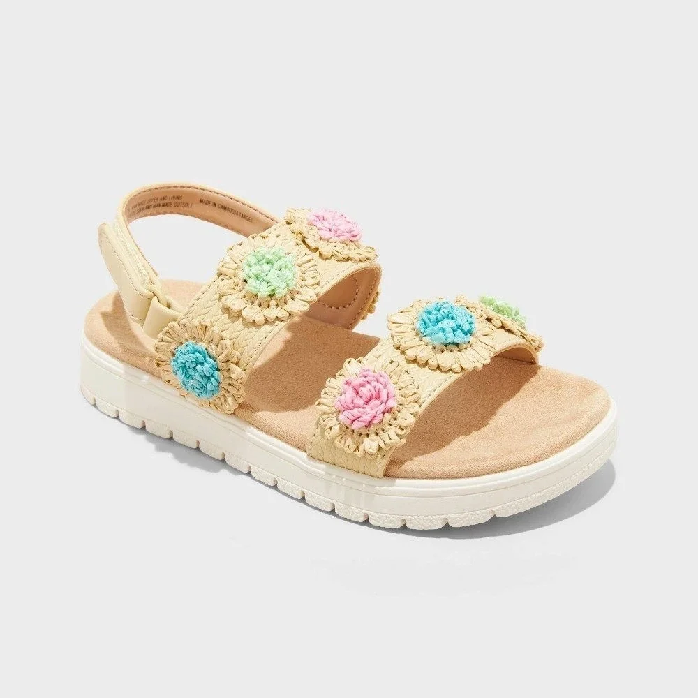 Baby Girls Sandals by Cat &‎ Jack Lana Raffia Floral Size 6 New With Tags